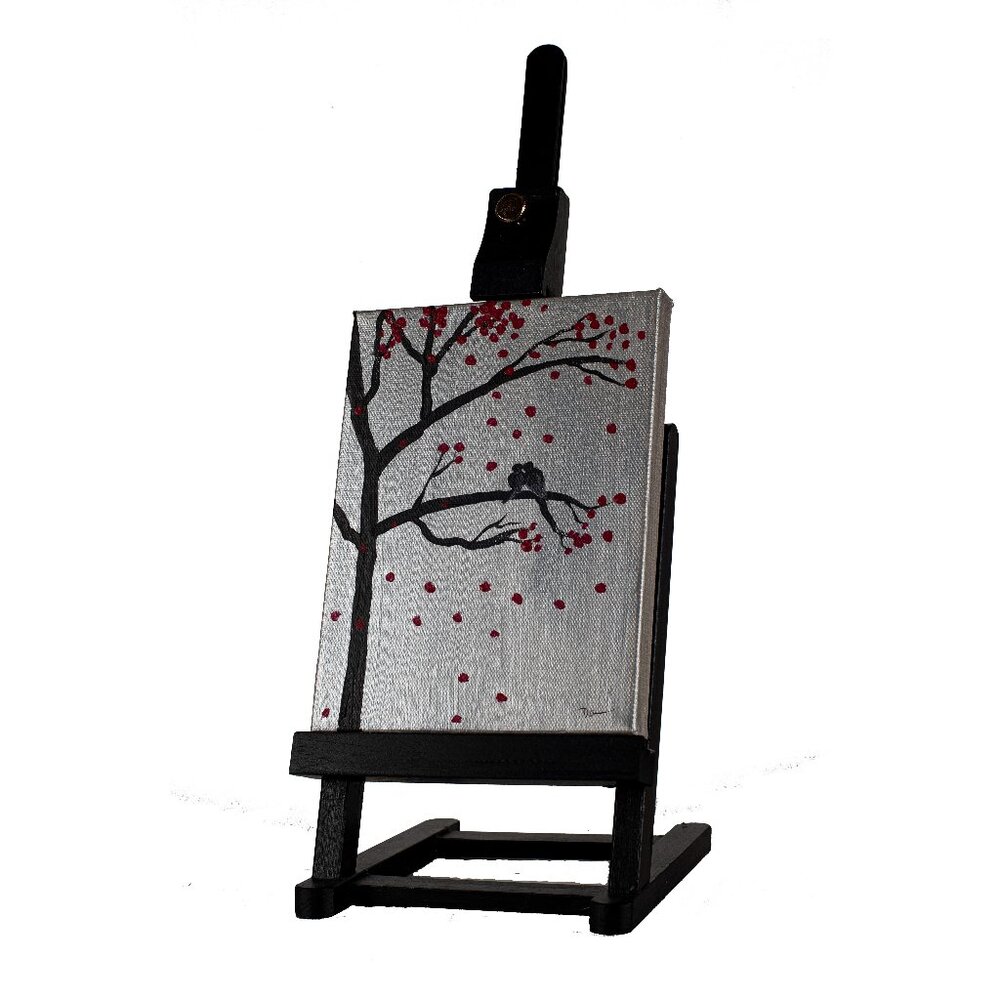 Original Acrylic Painting w/Easel "Love Birds I" by Dawn M. Wayand Desk Art